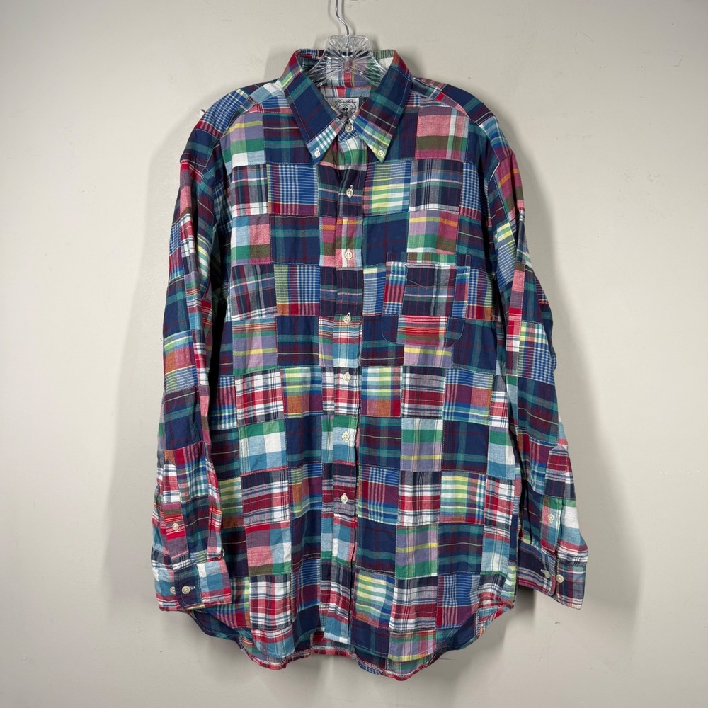 Brooks Brothers Mens Patchwork Madras Plaid Button Down Sport Shirt Vtg Sz M